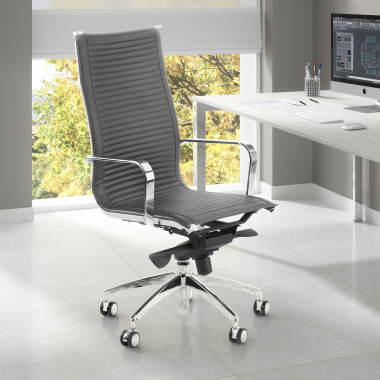 chaise de bureau gris structure chromee similicuir simil cuir accoudoirs fixes 2