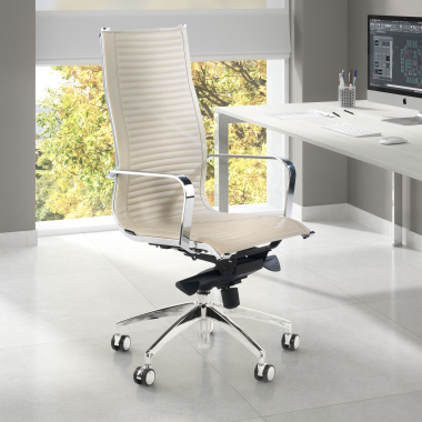chaise de bureau beige structure chromee similicuir simil cuir accoudoirs fixes 2