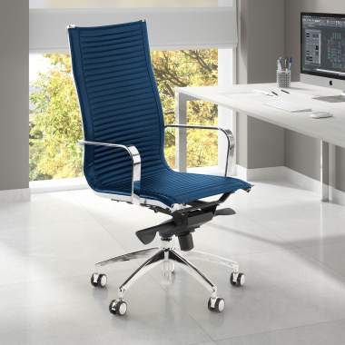 chaise de bureau bleu structure chromee similicuir simil cuir accoudoirs fixes 2