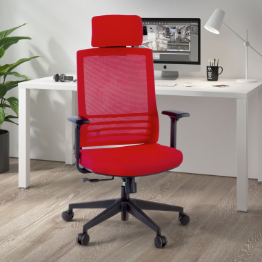 chaise de bureau rouge avec appui tete maille accoudoirs reglables 1d soutien lombaire appui tete 2