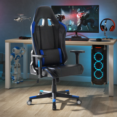 chaise gaming bleu chaise de bureau simil cuir accoudoirs reglables 3d 2
