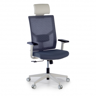 chaise de bureau blanc gris structure blanche appui tete maille accoudoirs reglables 1d soutien lombaire appui tete 1