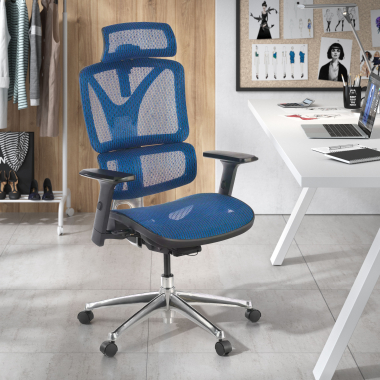 chaise ergonomique bleu focus maille accoudoirs reglables 3d soutien lombaire 2