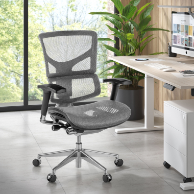 chaise ergonomique gris next2 sans appui tete maille accoudoirs reglables 4d double soutien lombaire 2