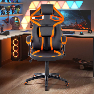 chaise gaming orange similicuir simil cuir accoudoirs fixes 2