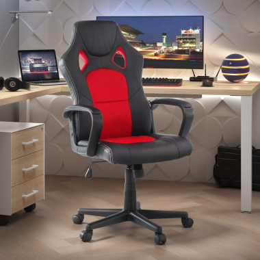 chaise gaming rouge montmelo simil cuir accoudoirs fixes 2