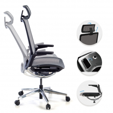 chaise de bureau noir avec appui tete maille accoudoirs reglables 4d soutien lombaire appui tete 3