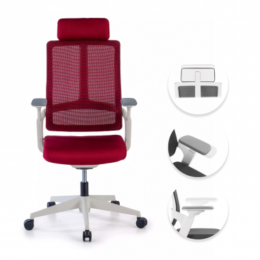 chaise de bureau pas cher blanc rouge structure blanche maille accoudoirs reglables 4d soutien lombaire appui tete 3