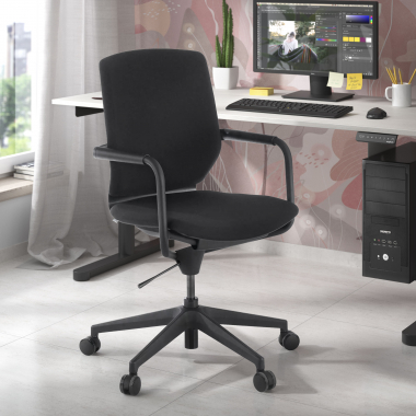 chaise pivotante noir chaise de bureau tissu accoudoirs fixes 2