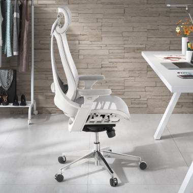 chaise ergonomique blanc gris thunder maille accoudoirs reglables 3d soutien lombaire appui tete 2