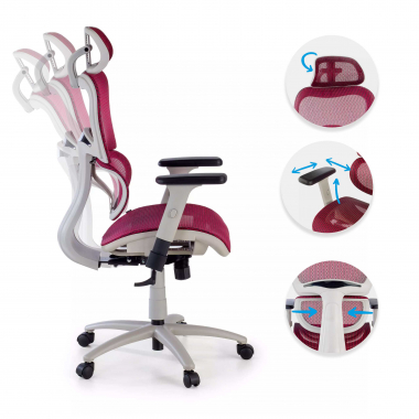 chaise ergonomique blanc rouge structure blanche maille accoudoirs reglables 3d double soutien lombaire appui tete 3