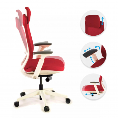 chaise ergonomique blanc rouge structure blanche tissu accoudoirs reglables 3d 3