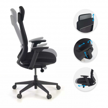 chaise ergonomique noir structure noire tissu accoudoirs reglables 3d 3