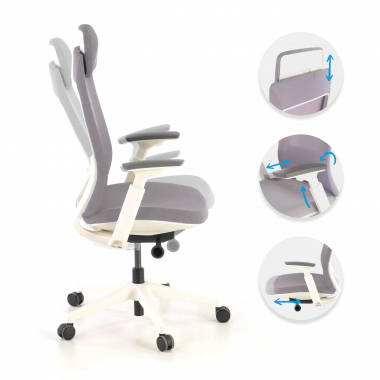 chaise ergonomique blanc gris structure blanche tissu accoudoirs reglables 3d 3