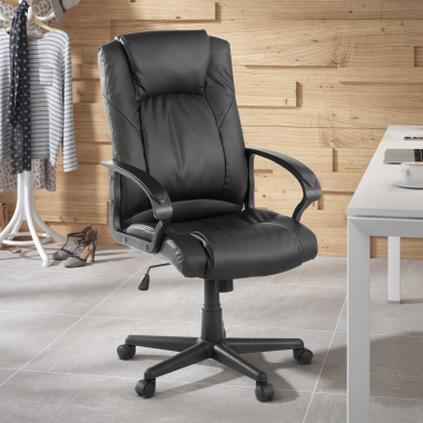 fauteuil de bureau noir genova simil cuir accoudoirs fixes 2