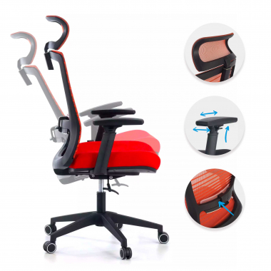 chaise de bureau rouge tesla maille accoudoirs reglables 3d soutien lombaire appui tete 3
