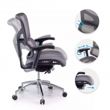 chaise ergonomique gris next1 sans repose tete maille accoudoirs reglables 4d double soutien lombaire 3