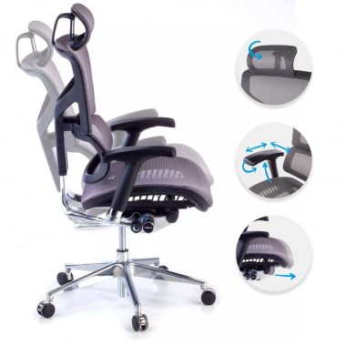 chaise ergonomique gris next2 avec appui tete maille accoudoirs reglables 4d soutien lombaire appui tete 3