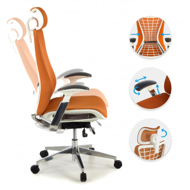 chaise ergonomique orange miller maille accoudoirs reglables 3d 4