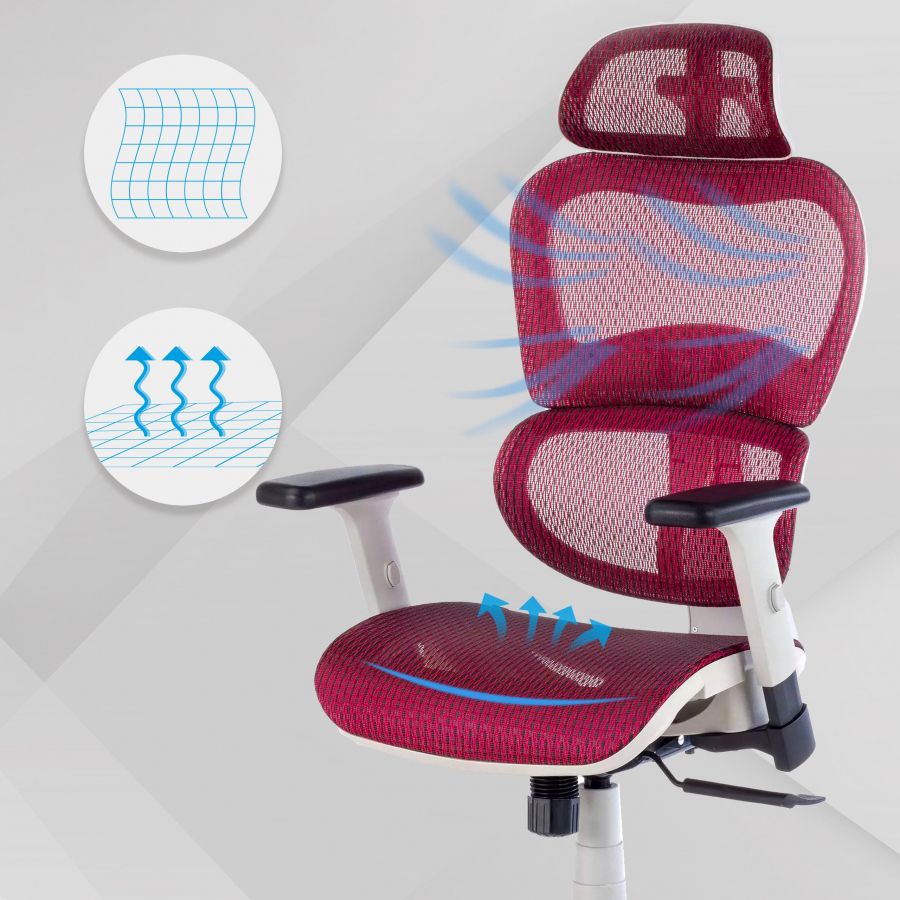 Chaise Ergonomique Ergocity white, avec coussin lombaire et accoudoirs 3D