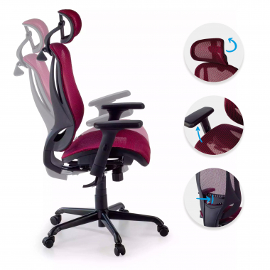 chaise ergonomique rouge locktech maille accoudoirs reglables 1d soutien lombaire appui tete 3