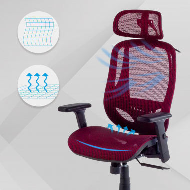chaise ergonomique rouge locktech maille accoudoirs reglables 1d soutien lombaire appui tete 4