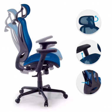 chaise ergonomique bleu locktech maille accoudoirs reglables 1d soutien lombaire appui tete 3