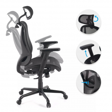 chaise ergonomique noir locktech maille accoudoirs reglables 1d soutien lombaire appui tete 3