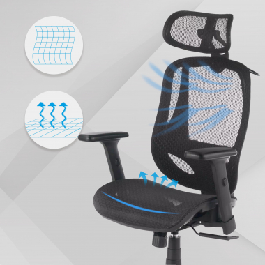 chaise ergonomique noir locktech maille accoudoirs reglables 1d soutien lombaire appui tete 4