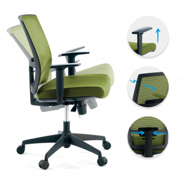 chaise ergonomique vert structure noire maille accoudoirs reglables 1d soutien lombaire 3