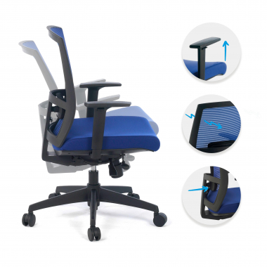 chaise ergonomique bleu structure noire maille accoudoirs reglables 1d soutien lombaire 3