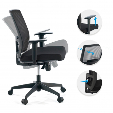 chaise ergonomique noir structure noire maille accoudoirs reglables 1d soutien lombaire 3