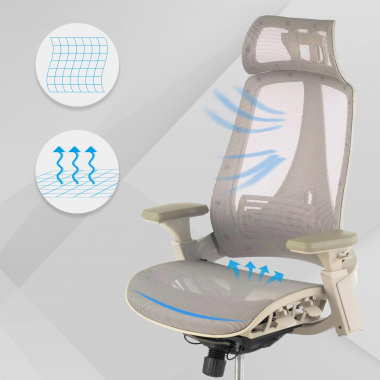 chaise ergonomique blanc gris thunder maille accoudoirs reglables 3d soutien lombaire appui tete 4