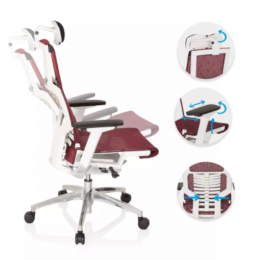 chaise de bureau pas cher blanc rouge structure blanche maille accoudoirs reglables 4d soutien lombaire appui tete 2