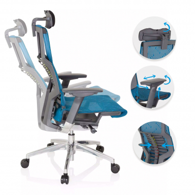 chaise de bureau pas cher bleu structure noire maille accoudoirs reglables 4d soutien lombaire appui tete 3