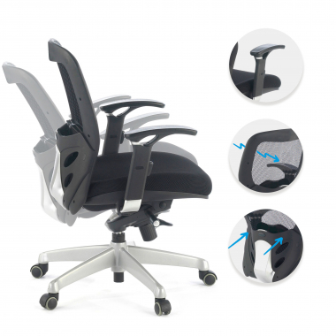 chaise teletravail noir sans appui tete maille accoudoirs reglables 3d soutien lombaire 3
