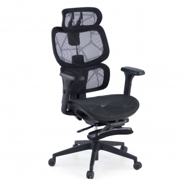 chaise ergonomique noir every maille accoudoirs reglables 3d appui tete repose pieds extensible 1