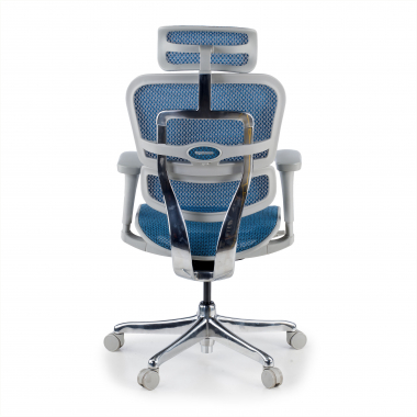 chaise ergonomique blanc bleu structure blanche rouge maille accoudoirs mobiles appui tete 8
