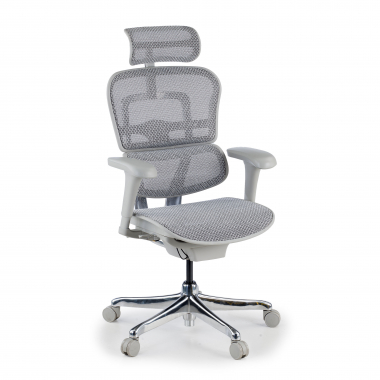 chaise ergonomique blanc gris structure blanche rouge maille accoudoirs mobiles appui tete 1