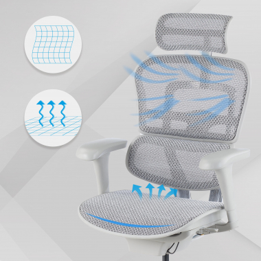chaise ergonomique blanc gris structure blanche rouge maille accoudoirs mobiles appui tete 4