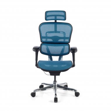 chaise ergonomique bleu structure noire rouge maille accoudoirs mobiles appui tete 5