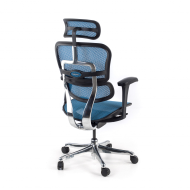 chaise ergonomique bleu structure noire rouge maille accoudoirs mobiles appui tete 6