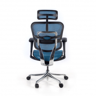chaise ergonomique bleu structure noire rouge maille accoudoirs mobiles appui tete 7