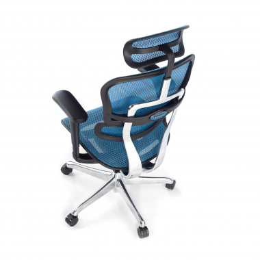 chaise ergonomique bleu structure noire rouge maille accoudoirs mobiles appui tete 8