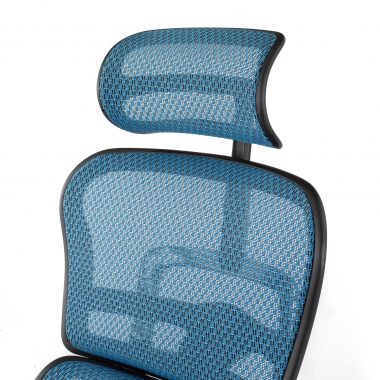 chaise ergonomique bleu structure noire rouge maille accoudoirs mobiles appui tete 9