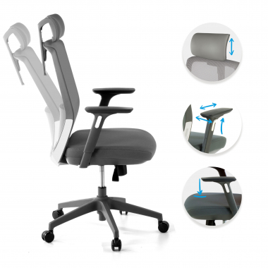 chaise de bureau gris rouge avec appui tete maille accoudoirs reglables 3d appui tete 3
