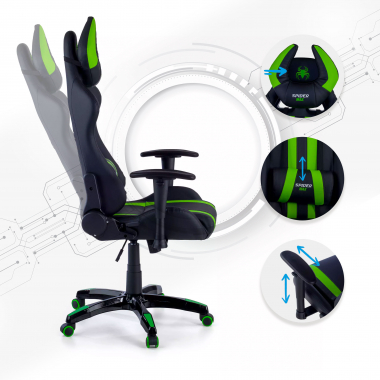 chaise gaming vert spider simil cuir accoudoirs mobiles coussin lombaire et cervical appui tete 3