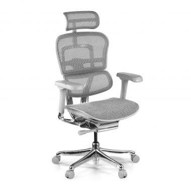 chaise ergonomique blanc gris structure blanche rouge maille accoudoirs reglables 5d appui tete 1