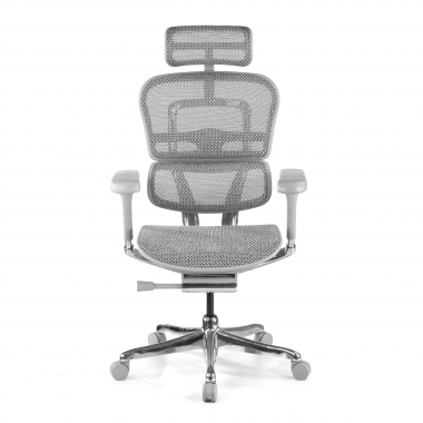 chaise ergonomique blanc gris structure blanche rouge maille accoudoirs reglables 5d appui tete 5