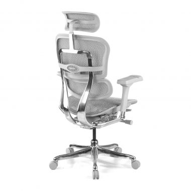 chaise ergonomique blanc gris structure blanche rouge maille accoudoirs reglables 5d appui tete 7